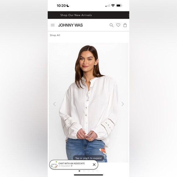 CALME BY JOHNNY WAS 100% Organic Cotton Gauze Peasant Top Natural White NWT - Picture 4 of 12